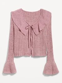 Wool-Blend Ruffle Tie-Front Cropped Cardigan