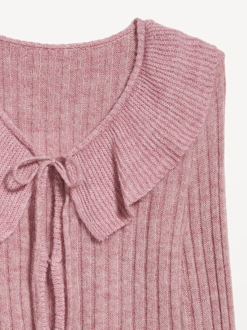 Wool-Blend Ruffle Tie-Front Cropped Cardigan