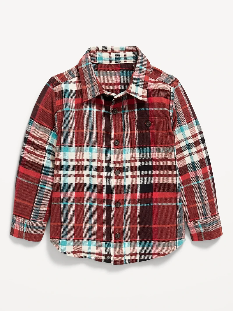 Long-Sleeve Plaid Flannel Pocket Shirt for Toddler Boys