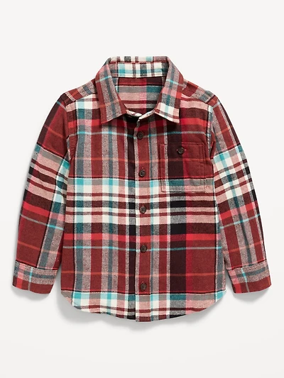 Long-Sleeve Plaid Flannel Pocket Shirt for Toddler Boys