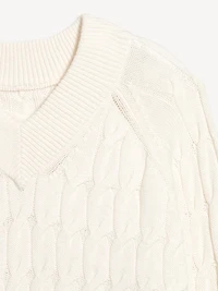 Wool-Blend V-Neck Cable Cropped Sweater