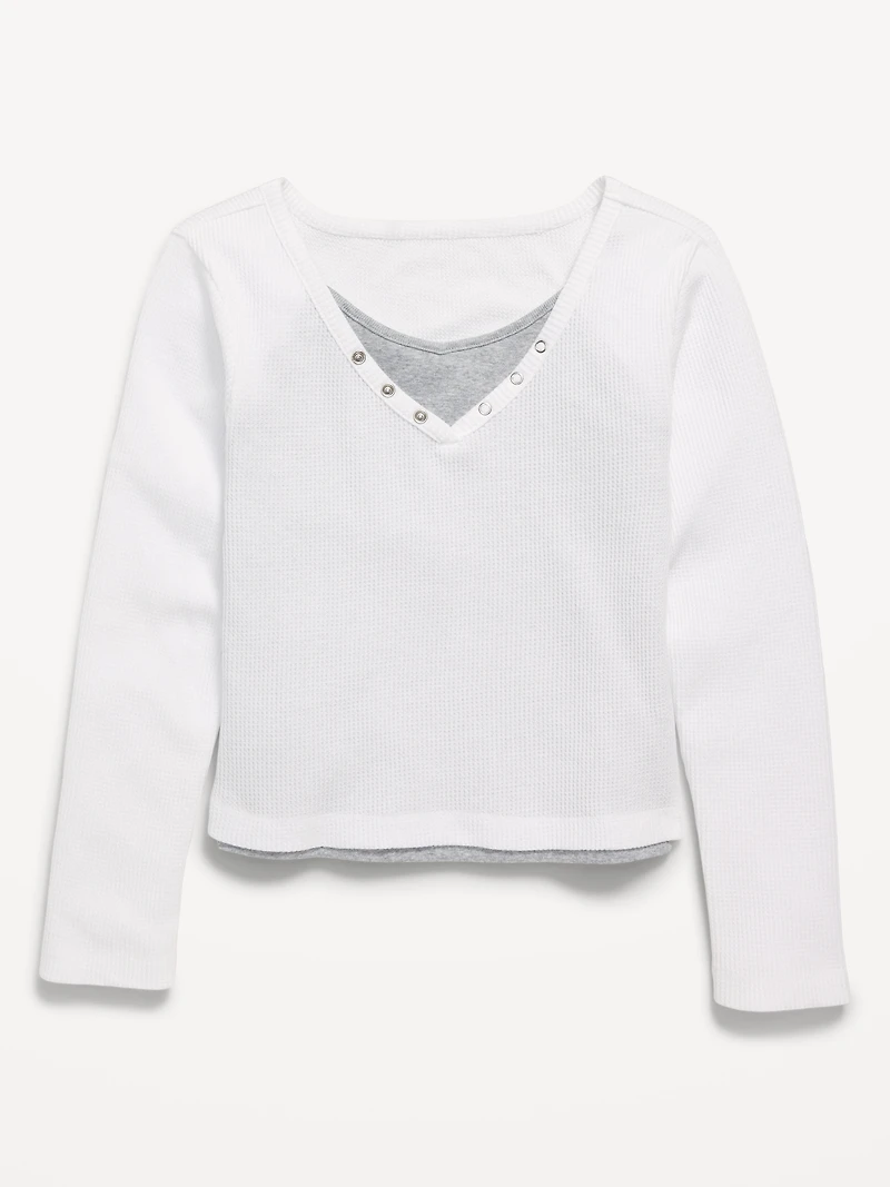 Long-Sleeve 2-In-1 Fitted Henley Top for Girls