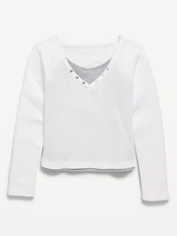 Long-Sleeve 2-In-1 Fitted Henley Top for Girls