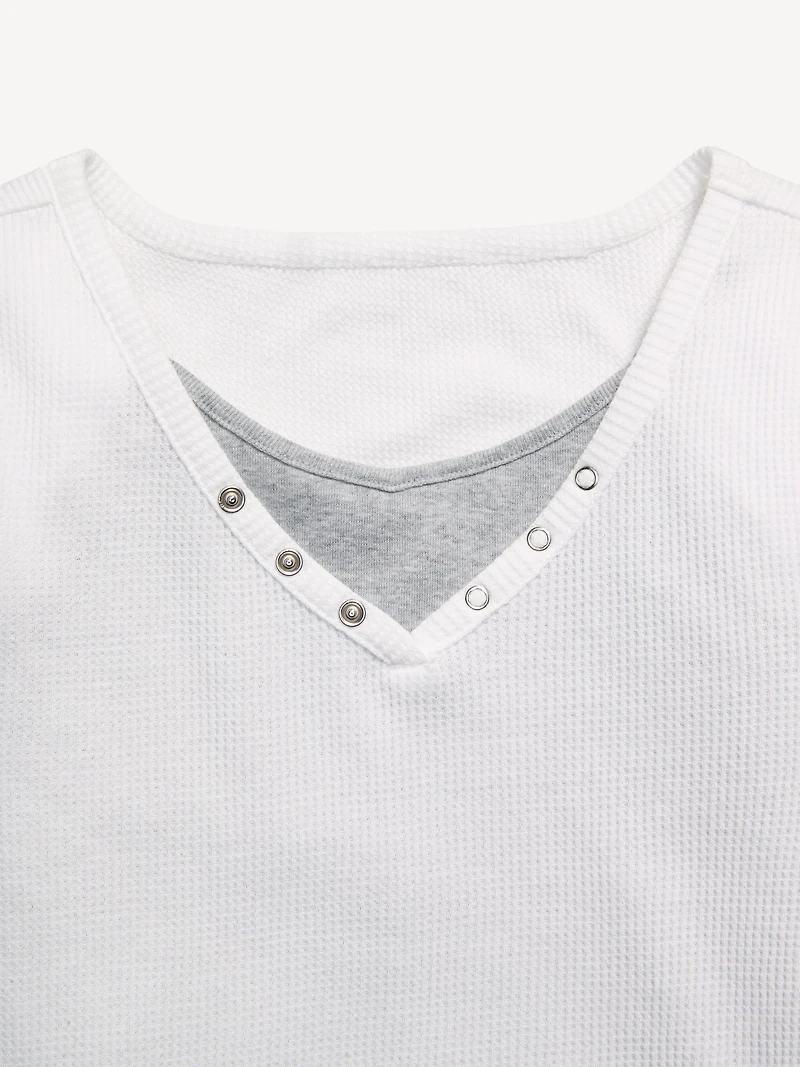 Long-Sleeve 2-In-1 Fitted Henley Top for Girls