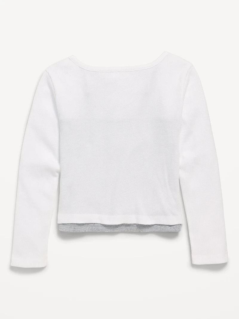 Long-Sleeve 2-In-1 Fitted Henley Top for Girls