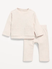 Long-Sleeve Ribbed Pocket T-Shirt and Pants Set for Baby