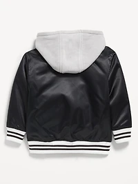 Hooded Zip-Front Satin Bomber Jacket for Toddler Boys