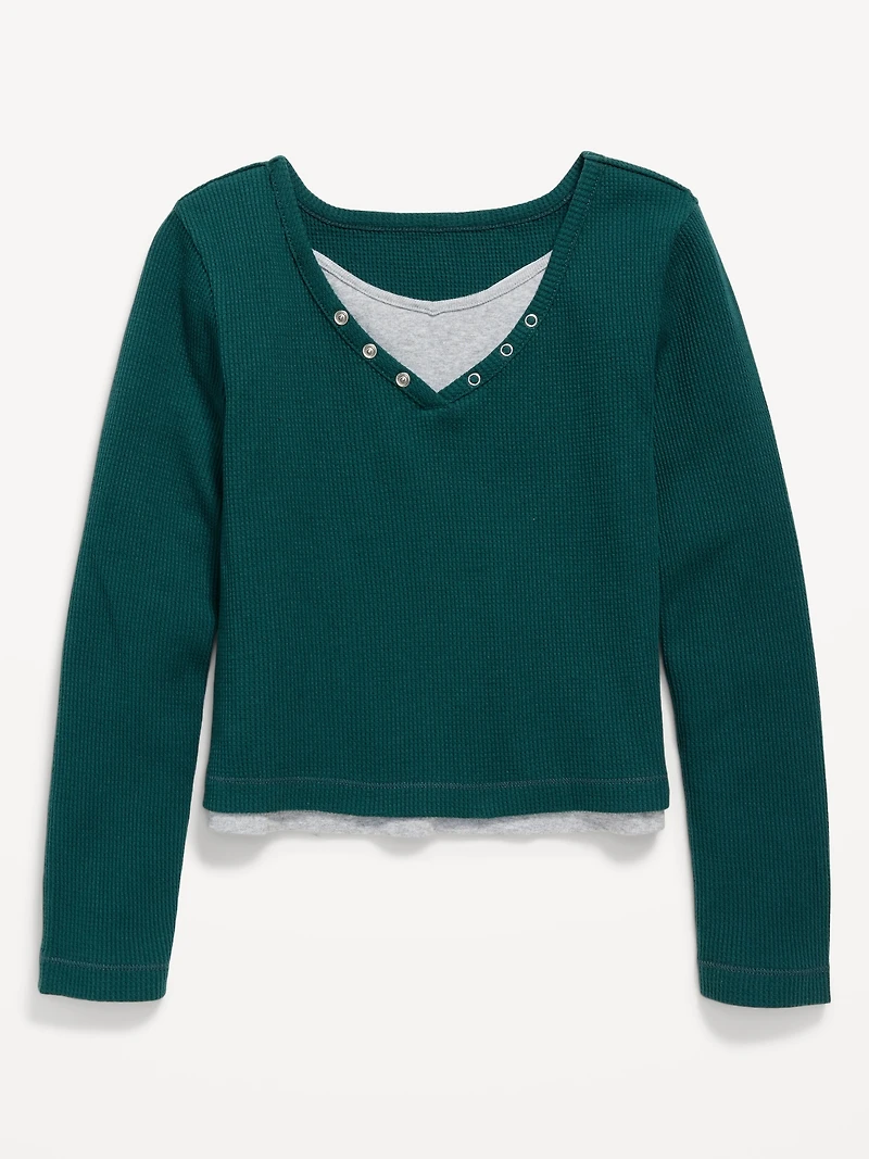 Long-Sleeve 2-In-1 Fitted Henley Top for Girls