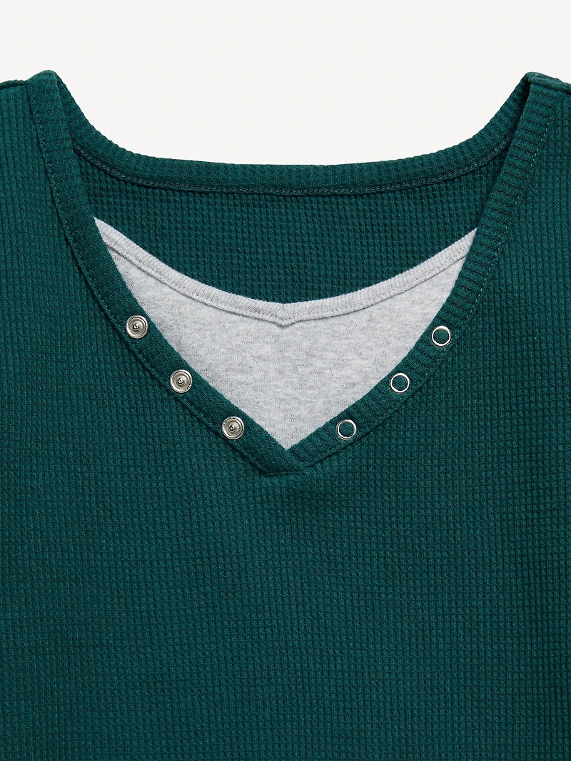 Long-Sleeve 2-In-1 Fitted Henley Top for Girls