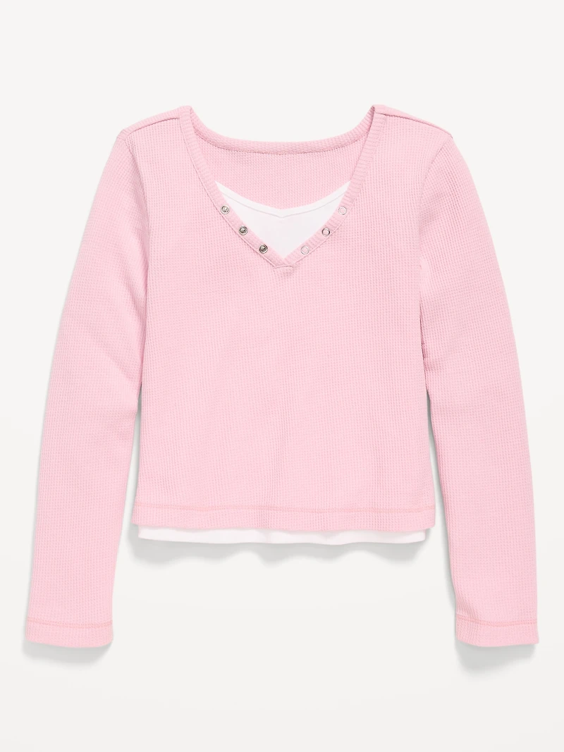 Long-Sleeve 2-In-1 Fitted Henley Top for Girls