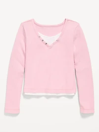 Long-Sleeve 2-In-1 Fitted Henley Top for Girls