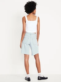 Mid-Rise Baggy Cut-Off Jean Bermuda Shorts -- 9-inch inseam