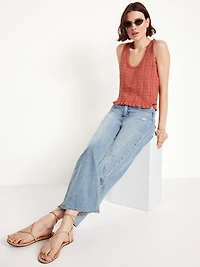 Sleeveless Pointelle Cropped Henley Top