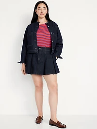 Mid-Rise Pleated Jean Mini Skirt