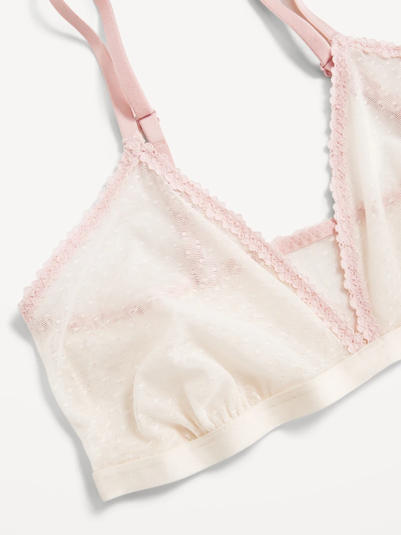 Lace-Trim Dot-Mesh Bralette