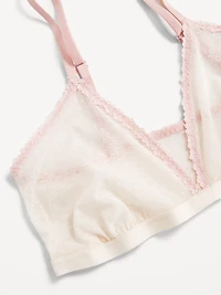 Lace-Trim Dot-Mesh Bralette