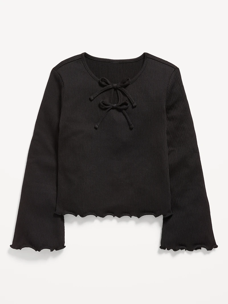 Long-Sleeve Tie-Bow Front Top for Girls