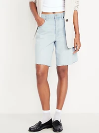 Mid-Rise Baggy Cut-Off Jean Bermuda Shorts -- 9-inch inseam