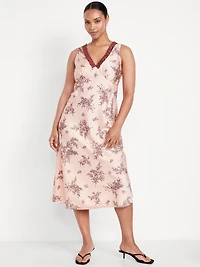 Lace-Trim Satin Midi Dress