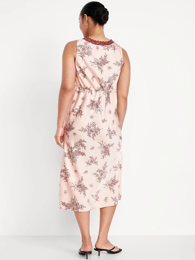 Lace-Trim Satin Midi Dress