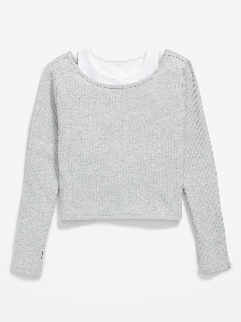 2-In-1 Ribbed Performance Top for Girls