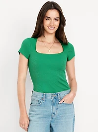 Square-Neck Ribbed T-Shirt