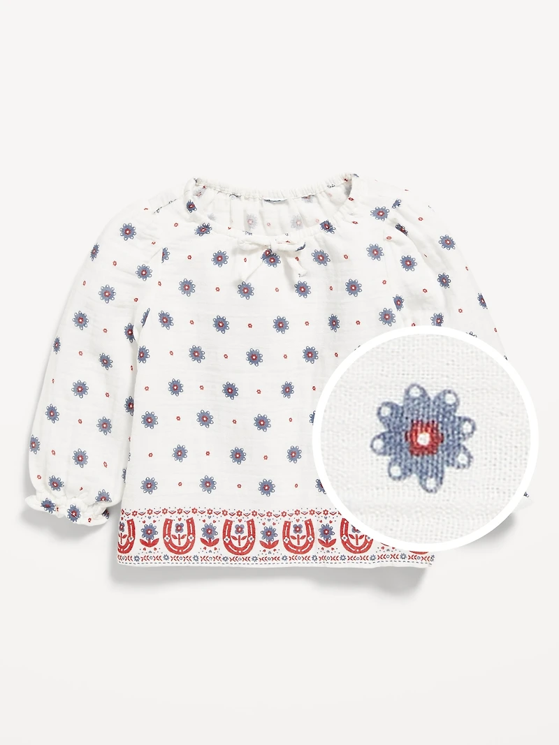 Printed Long-Sleeve Double-Weave Top for Baby