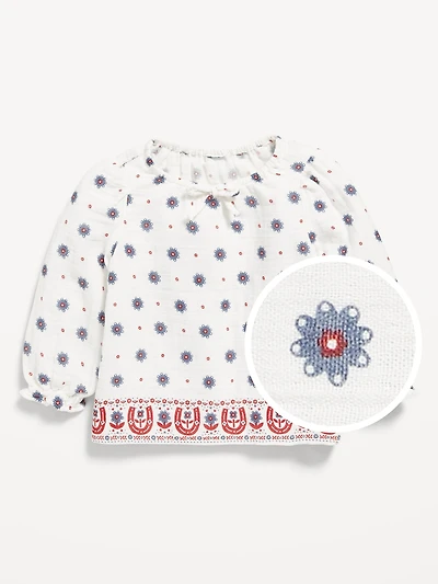 Printed Long-Sleeve Double-Weave Top for Baby