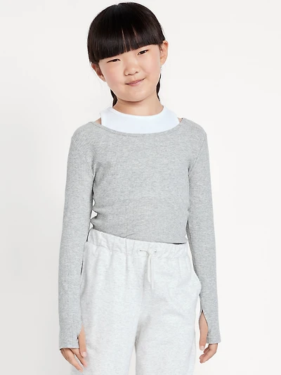 2-In-1 Ribbed Performance Top for Girls