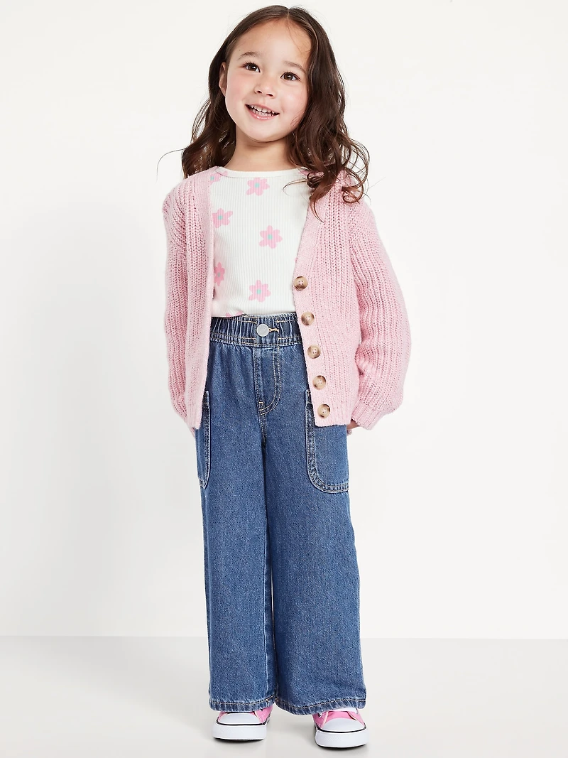 Pull-On Baggy Wide-Leg Cargo Jeans for Toddler Girls