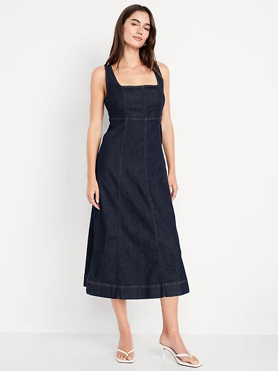 Fit & Flare Sleeveless Denim Midi Dress