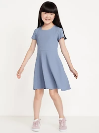 Short-Sleeve Ribbed Fit and Flare Dress for Girls