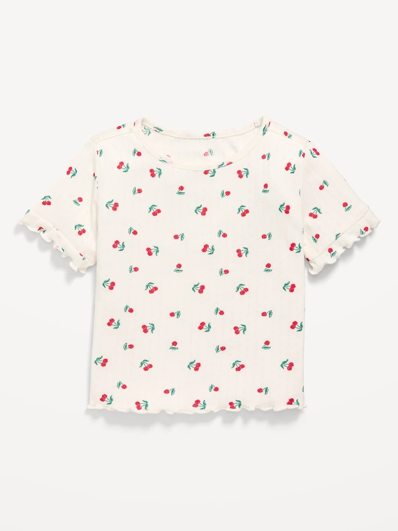 Printed Short-Sleeve Pointelle-Knit Top for Toddler Girls