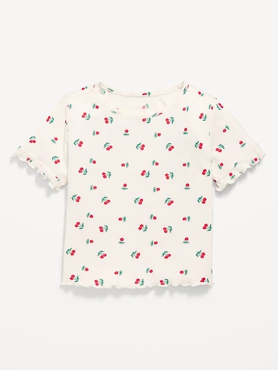 Printed Short-Sleeve Pointelle-Knit Top for Toddler Girls