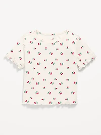 Printed Short-Sleeve Pointelle-Knit Top for Toddler Girls