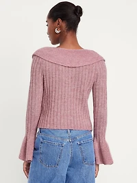 Wool-Blend Ruffle Tie-Front Cropped Cardigan