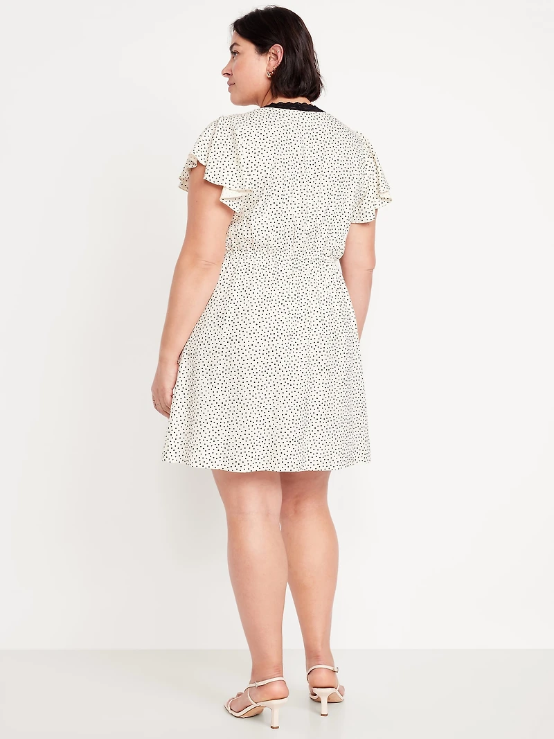 Fit & Flare Crepe Lace-Trim Mini Dress