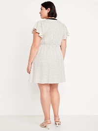 Fit & Flare Crepe Lace-Trim Mini Dress