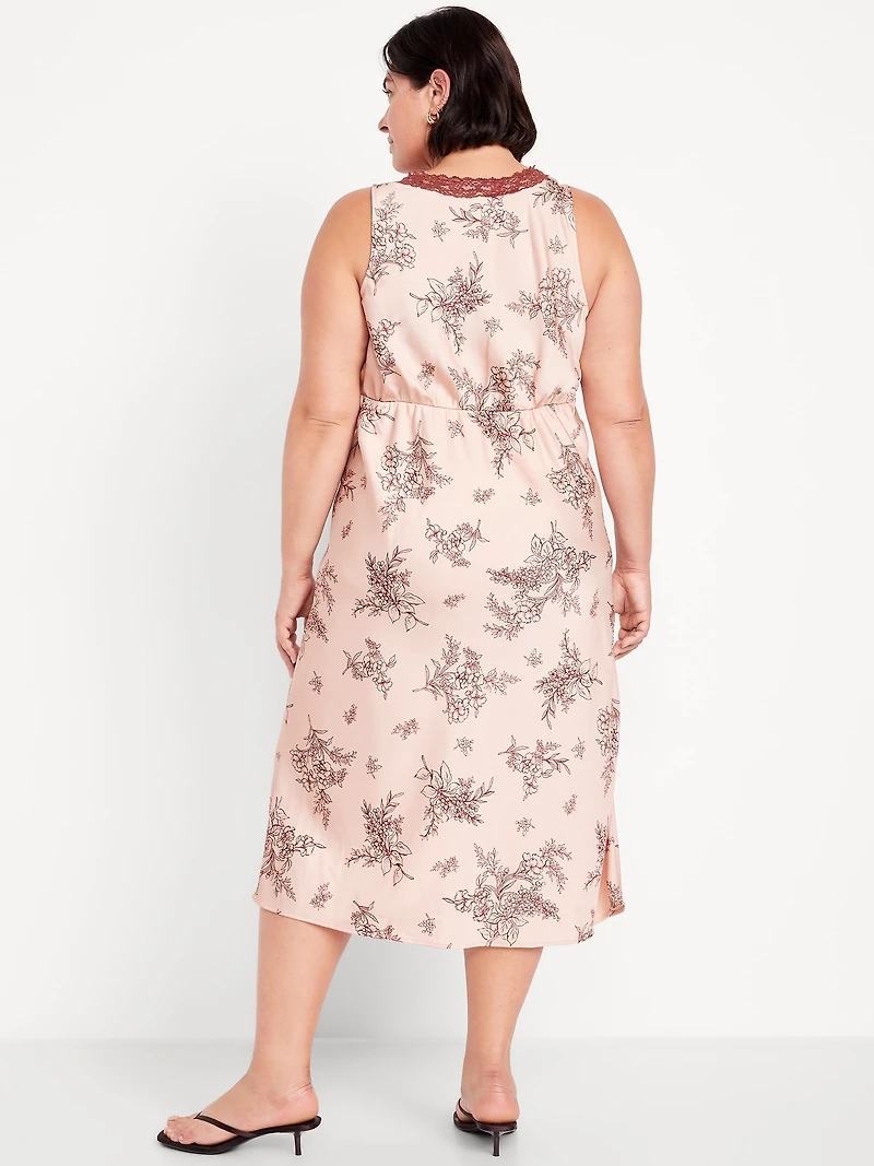 Lace-Trim Satin Midi Dress