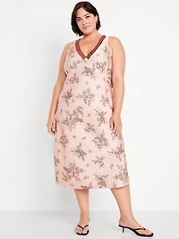 Lace-Trim Satin Midi Dress