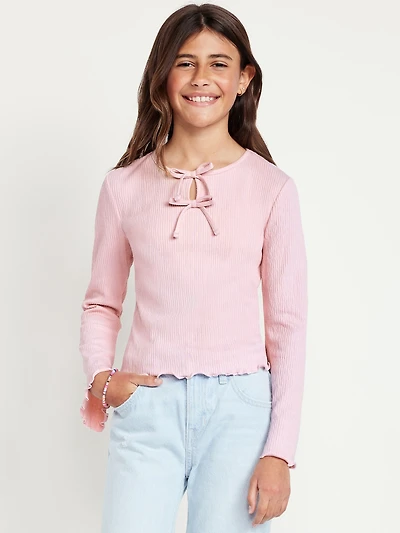 Long-Sleeve Tie-Bow Front Top for Girls