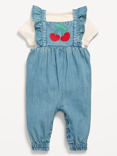 Short-Sleeve Ribbed T-Shirt and Chambray Jumpsuit Set for Baby