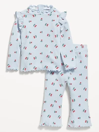 Printed Cozy Rib-Knit Ruffled Top and Pants Set for Baby