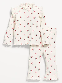 Printed Cozy Rib-Knit Ruffled Top and Pants Set for Baby