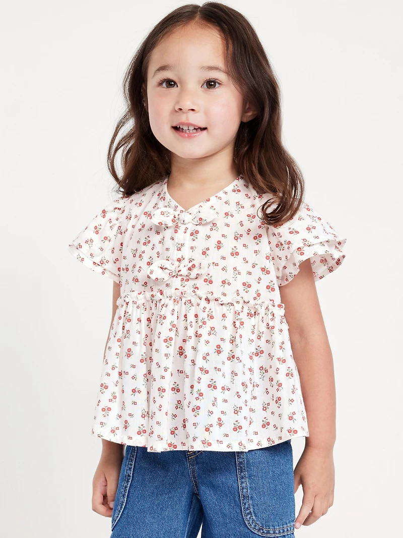 Short-Sleeve Ruffled Bow Top for Toddler Girls