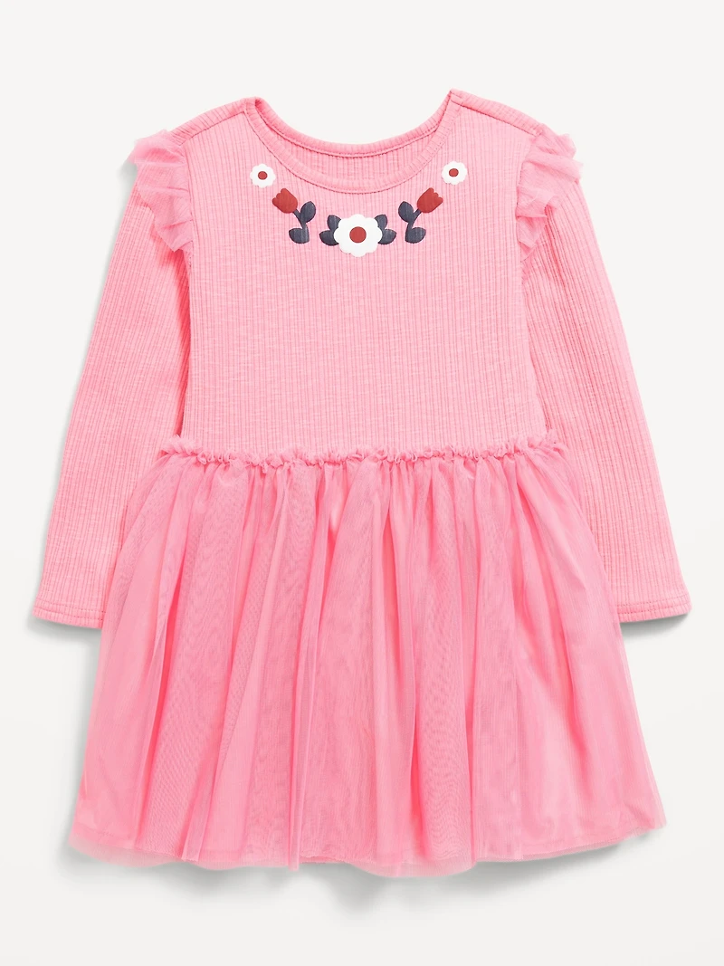 Long-Sleeve Fit and Flare Tutu Dress for Toddler Girls