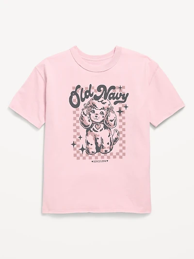 Oversized Short-Sleeve Logo-Graphic Raw-Edge T-Shirt for Girls