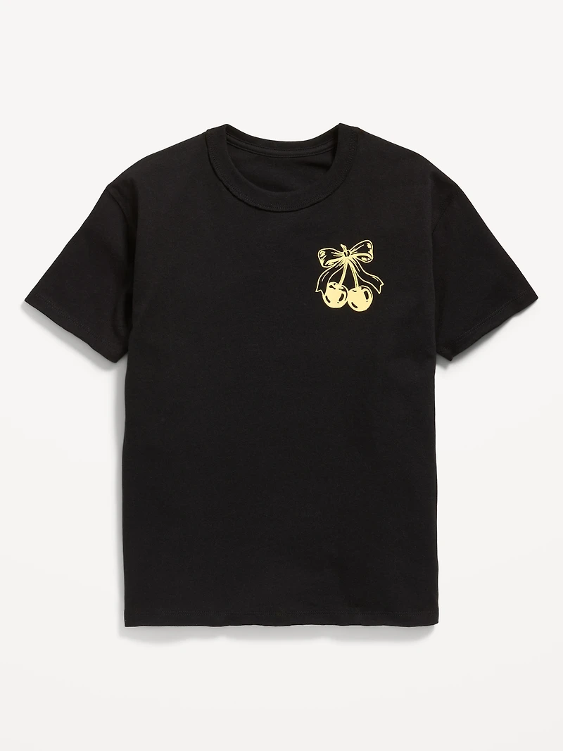 Oversized Short-Sleeve Logo-Graphic Raw-Edge T-Shirt for Girls