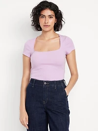 Square-Neck Ribbed T-Shirt