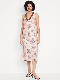 Lace-Trim Satin Midi Dress